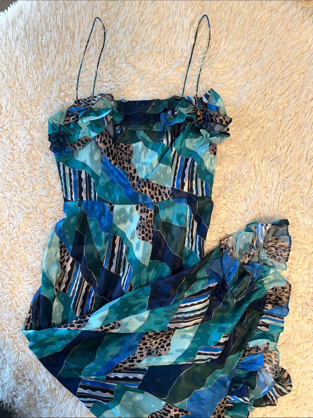 Hutch for Anthropologie Teal Blue Green Patterned Maxi Dress